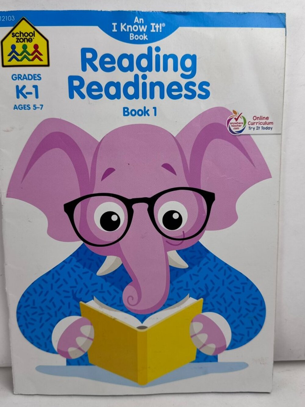 School Zone Reading Readiness Book 1 Workbook Grades K-1 Ages 5-7 Elephant 12103